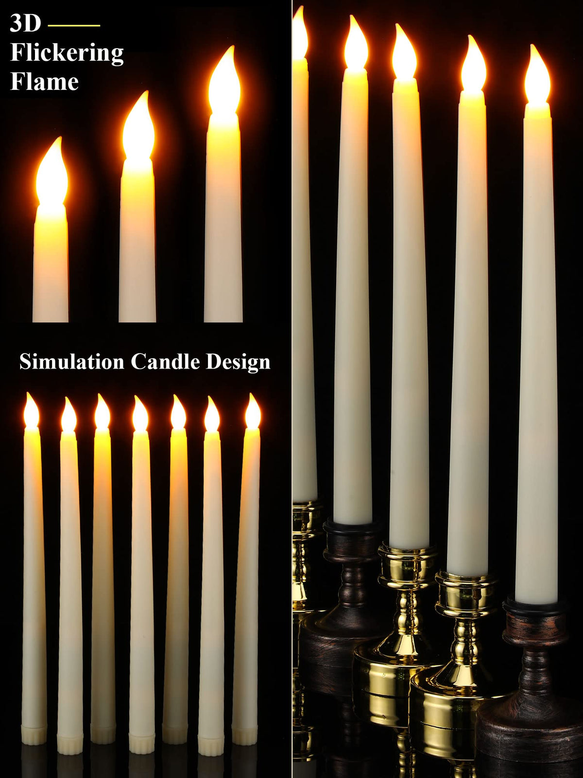 Retisee 300 Pcs 11 Inch Flameless Taper Candles LED Candles Bulk Battery Operated Taper Candle Flickering LED Candlesticks for Valentines Birthday Wedding Party Decor (Classic Style,Ivory)