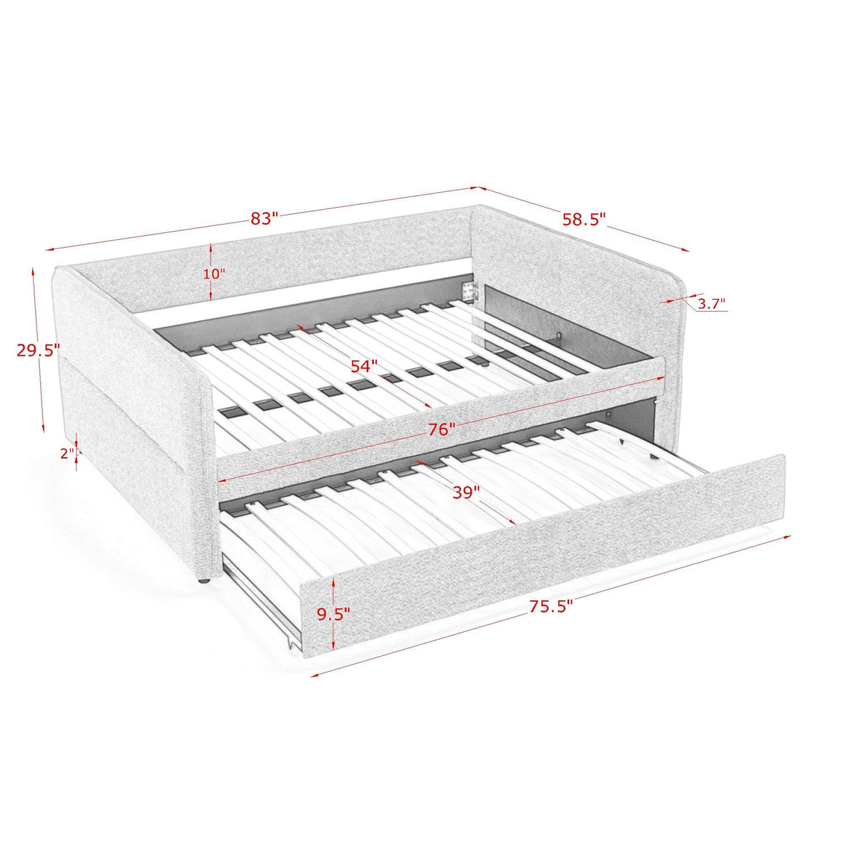 KEIKI Full Size Upholstery Tufted Daybed with Erectable Trundle, Full to King Design Modern Extendable Boucle Sofa Bed, Easy Assembly, No Box Spring Required, for Living Room and Bedroom, Beige