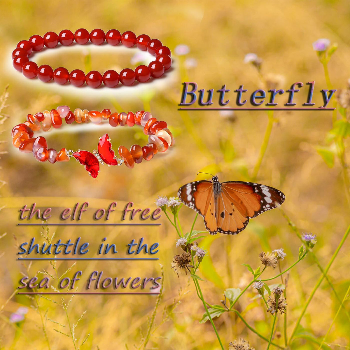 DUQGUHO 2Pcs Red Carnelian Bracelet for Women Butterfly Bracelet Gift for Women Healing Crystal Bracelet Natural Red Agate Jewelry 8mm Red Crystal Beaded Bracelet Gift for Birthday