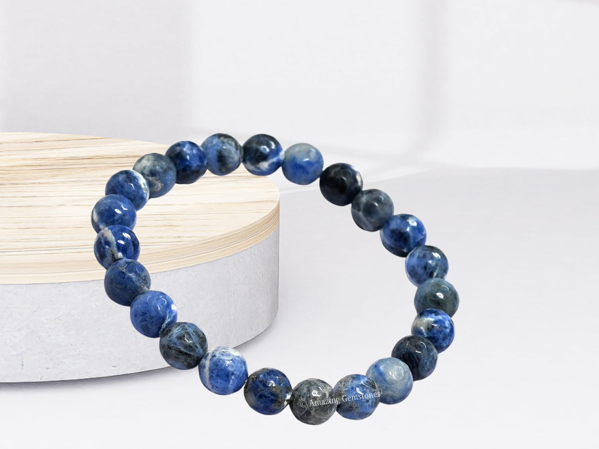 Amazing Gemstone Sodalite Bracelet for Women - Chakra Mens Bracelet Protection Crystals and Healing Stones - Blessing Spiritual Meditation Stocking Stuffers (Faceted Beaded Bracelet)
