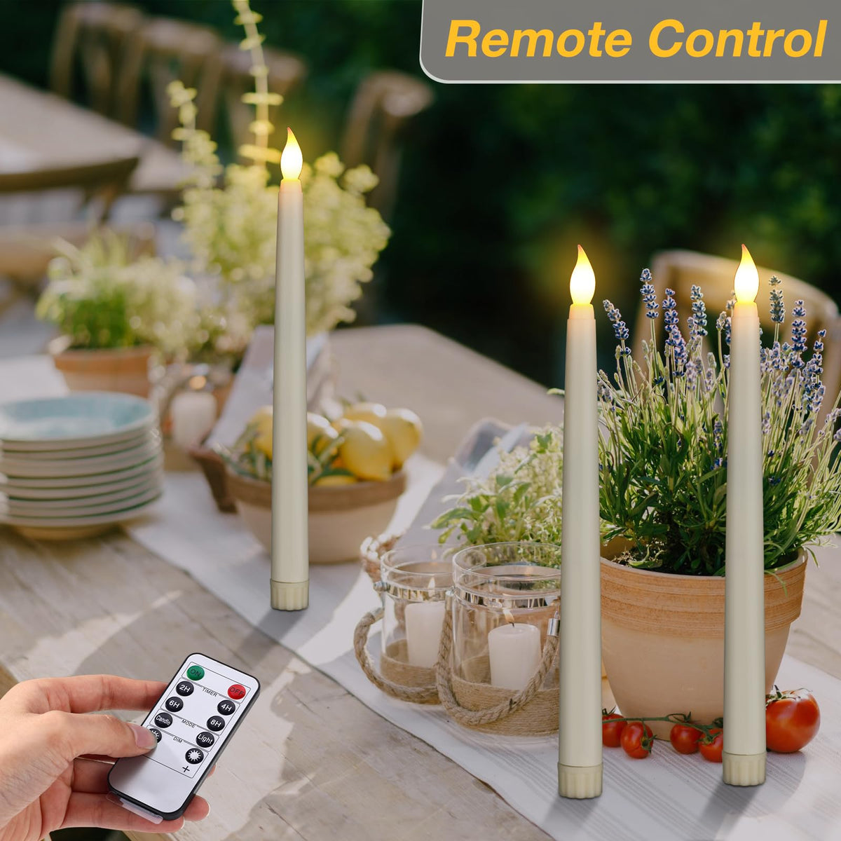 Tuanse 24 Pack 24 Pack Flameless Flicker Taper Candles Bulk with Remote and Timer, Battery Operated LED Warm White Taper Candles Light for Home Wedding Decoration Gifts (Beige,10 Inch)