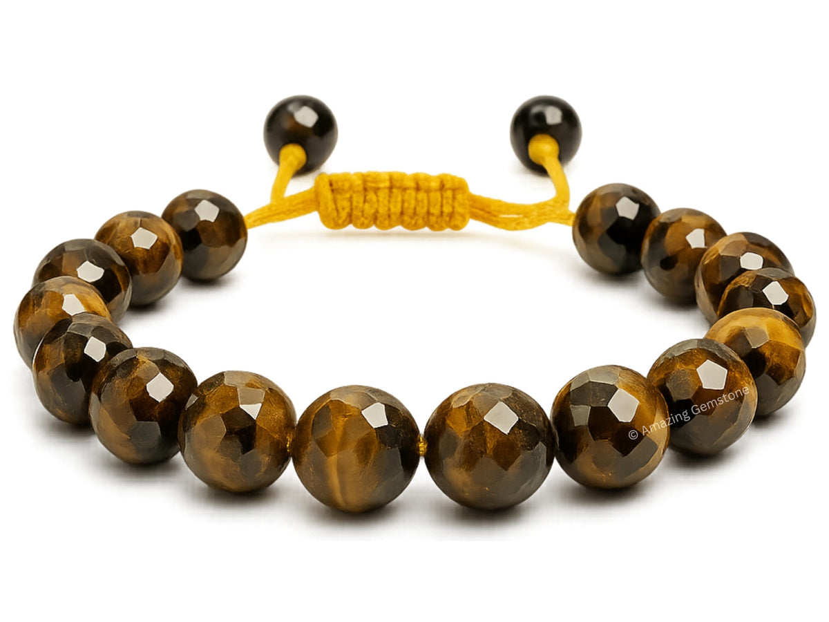 Amazing Gemstone Tiger Eye Bracelet for Women - Chakra Mens Bracelet Protection Crystals and Healing Stones - Blessing Spiritual Meditation Stocking (Faceted Beaded Bracelet, Adjustable)