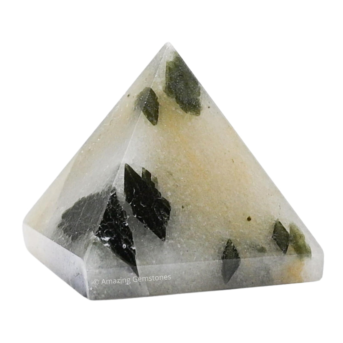 Amazing Gemstone Green Tourmaline in Quartz Pyramid Crystal Healing Stones - 1" Great Pyramid Figurine of Natural Stone Pyramid for Meditation, Reiki, Chakra Balancing and Crystal Pyramids Grid
