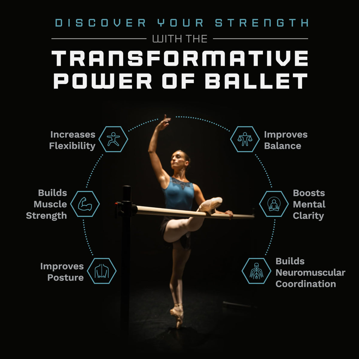 VITA Barre Portable Freestanding Double Ballet Barre, Professional, 8 Ft Bars, Black, Aluminum | Adjustable Height, Made in USA, Home or Gym Exercise Equipment for All Ages | Dance, Fitness, Pilates