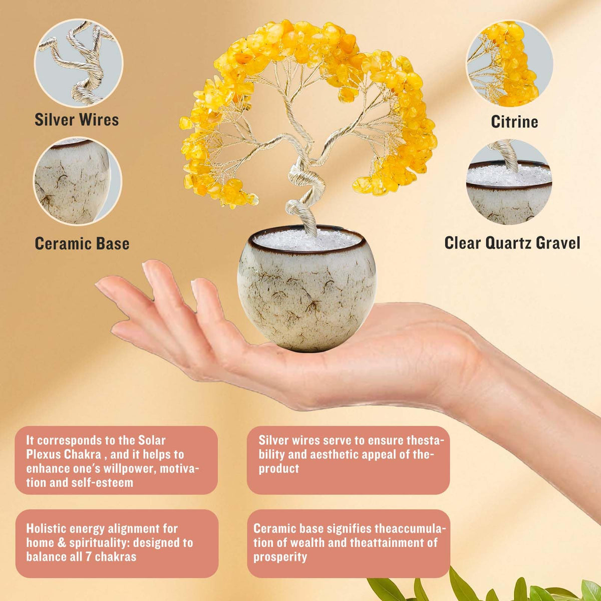 Runyangshi Citrine Crystal Tree of Life - 7in Chakra Crystal Money Tree with 297 Natural Healing Crystal Gemstone for Feng Shui, Luck, Balancing Energy Home Decor & Spiritual Gift