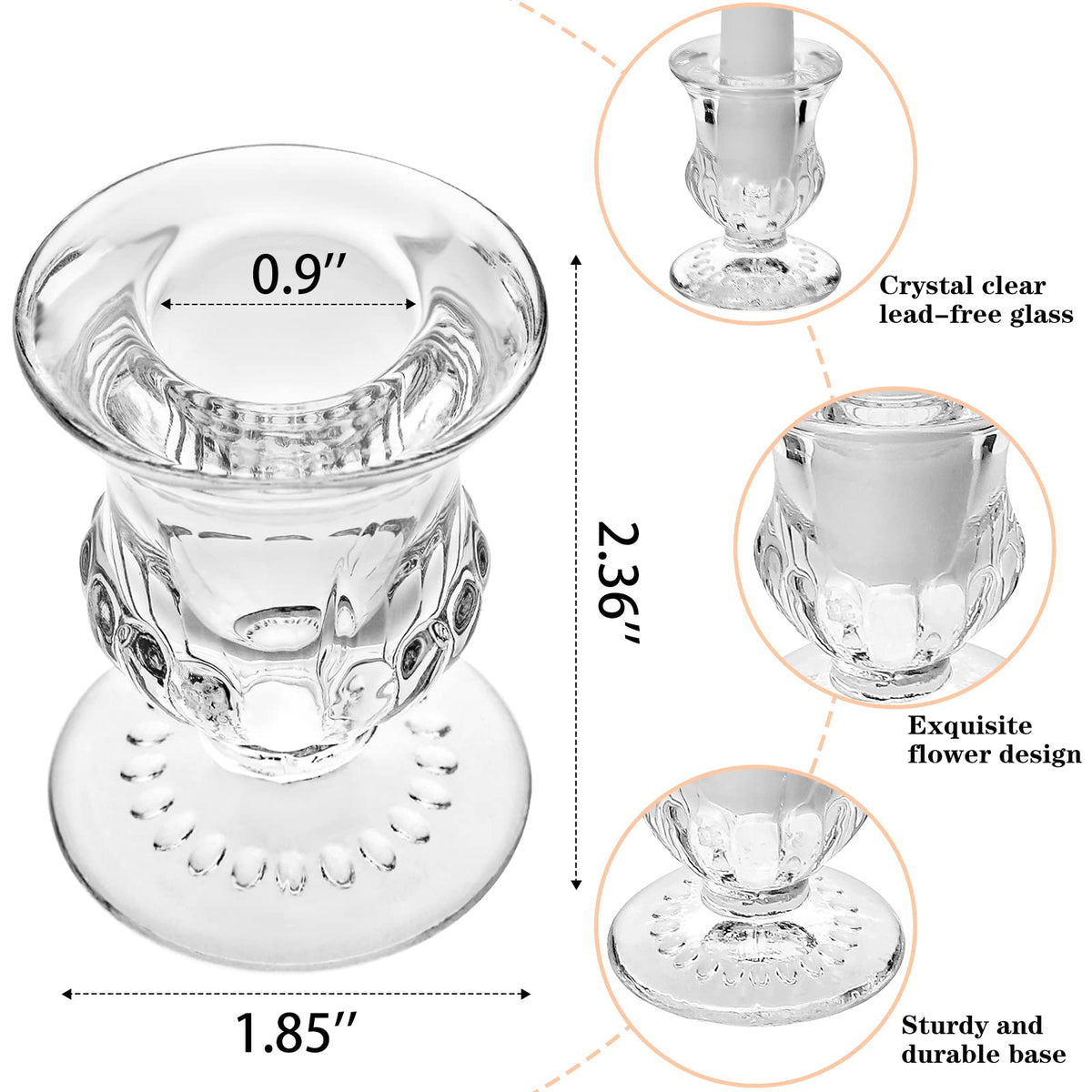 Glass Taper Candle Holders Set of 6 Clear Crystal Candle Holders for Candlesticks, Elegant Candlestick Holders for Table Centerpiece Wedding Party Christmas Thanksgiving Festival