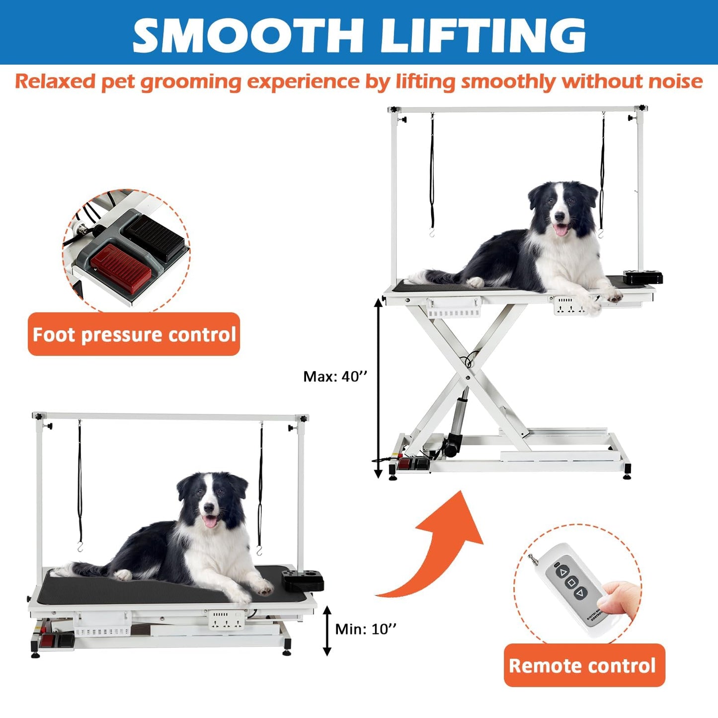 50" Hydraulic Dog Grooming Table for Pet, Professional Electric Dog Groom-ing Table, Heavy Duty Height Adjustable Pet Grooming Tabl-e with Grooming Arm &Anti Slip Tabletop, Capacity Up to 300LB, White