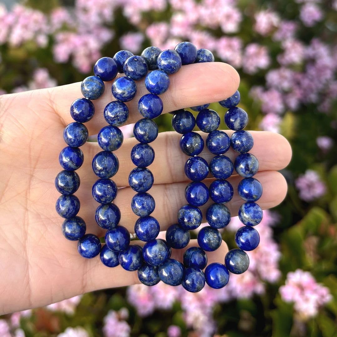Adabele Real Natural Blue Lapis Lazuli Gemstone Beaded Bracelet 7 inch Stretch Chakra Healing Crystal Stone Women Jewelry Energy Quartz Rock Women Gift GB8-20