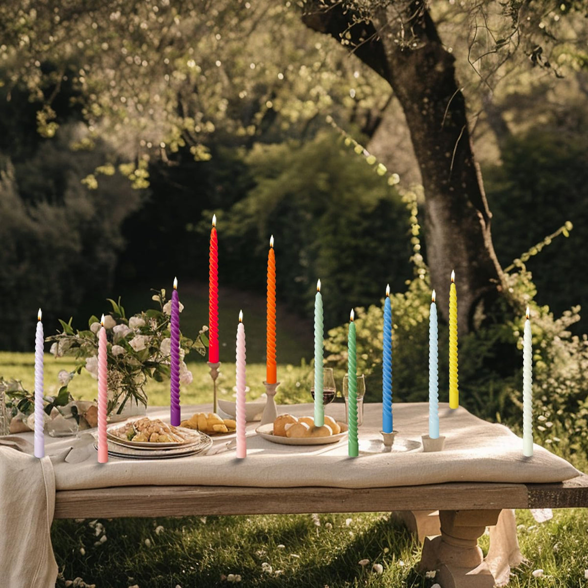 Wine red Taper Candles Stick Spiral Taper Candles-Set of 12 for Fall Decoration Weddings Party Church-Unscented Candles,10inch(F-Wine red)