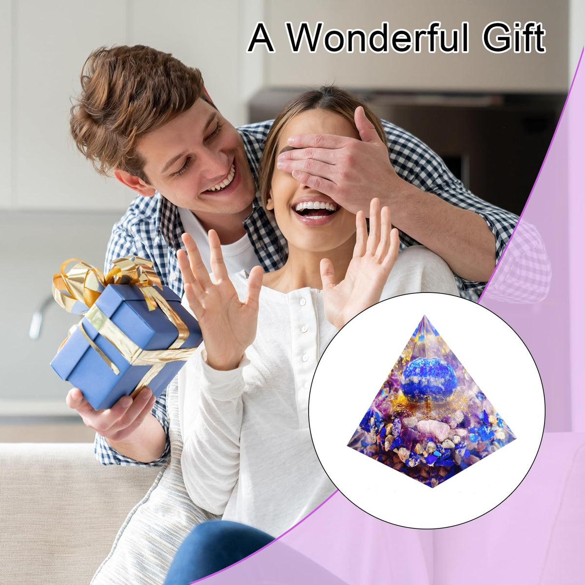 Saefheled Orgone Pyramid Energy Generator,Natural Lapis Lazuli&Amethyst Orgonite Crystal Healing Pyramids for Reduce Stress Chakra Reiki Healing Meditation Attracts Lucky and Success,Wealth Health
