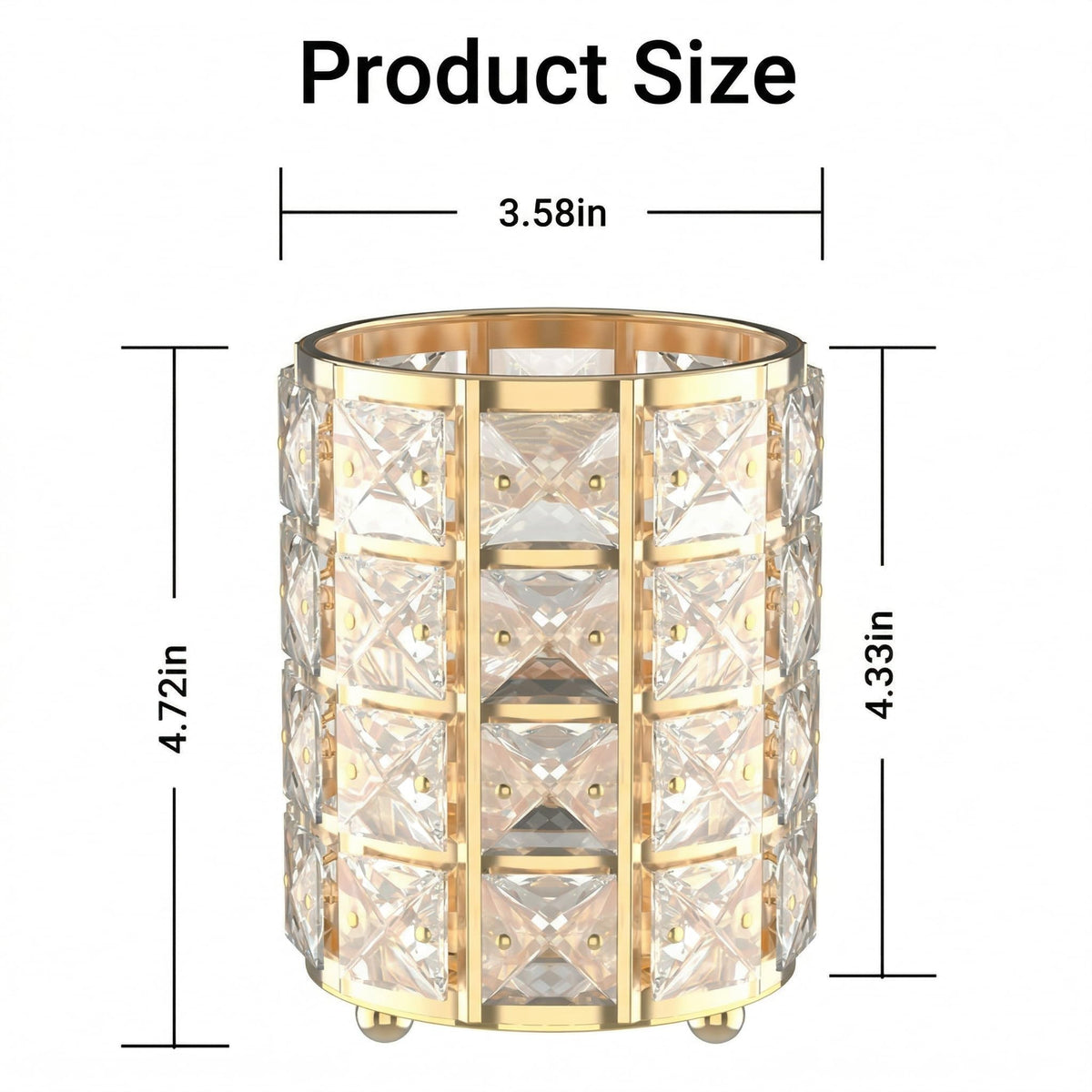 LUGUNU Makeup Brush Holder with Golden Crystal Bling – Elegant Vanity Organizer for Brushes, Pens & Pencils, Ideal for Bathroom or Office Countertop(2Pack)