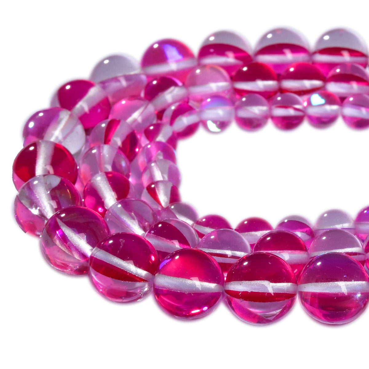 Asingeloo 48PCS 8mm Red Angel Aura Round Gemstones Polished Mermaid Aura Moonstone Bead Smooth Stone Loose Beads Crystal Quartz for DIY Jewelry Making 1 Strand 15”