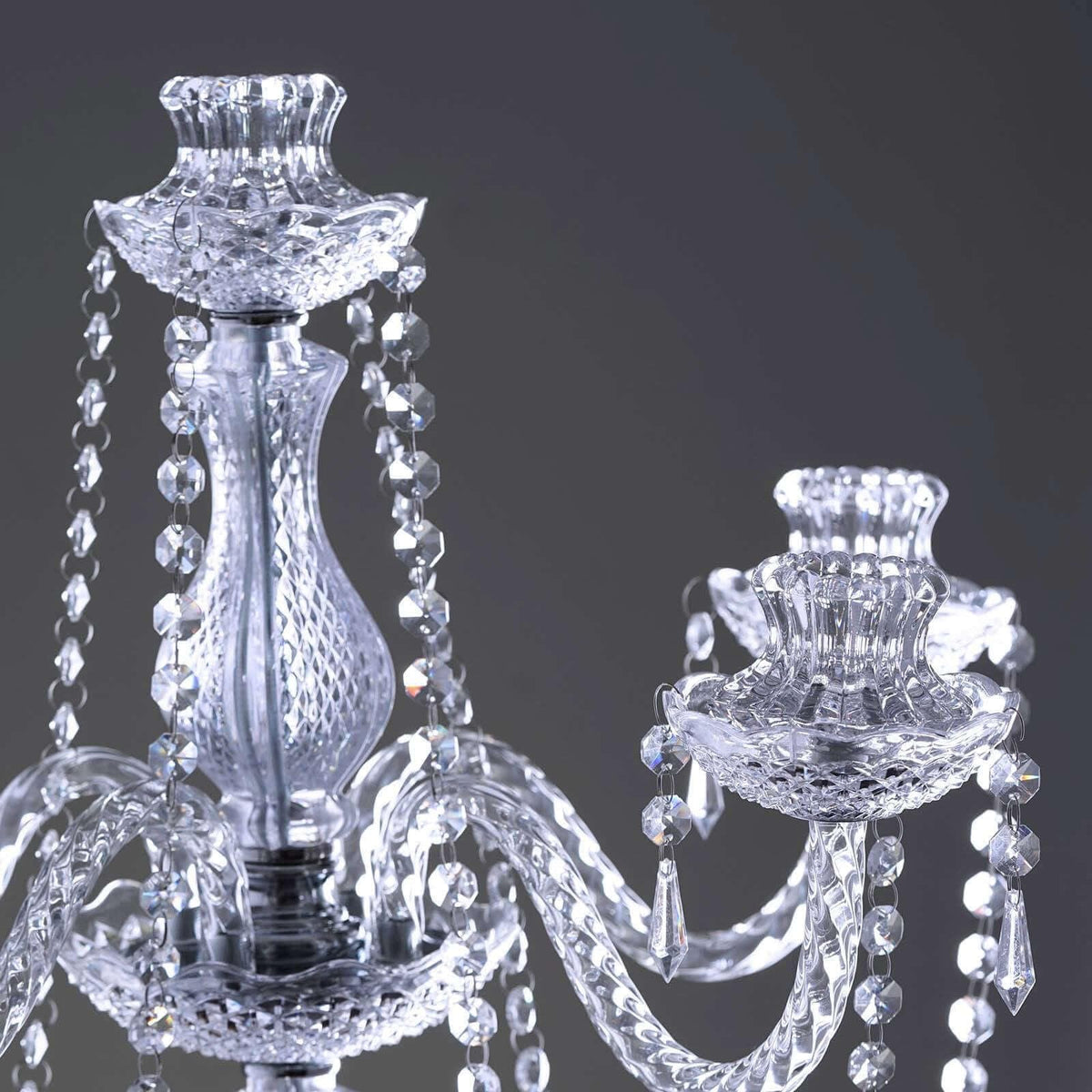 Efavormart 4-Arm Crystal Chandelier Candelabra 35" Silver - Metal Taper Candlestick Holder Table Centerpiece for Events