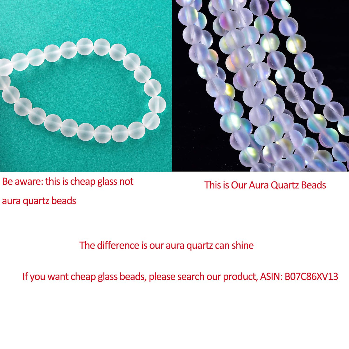 Asingeloo 38PCS 10mm Natural Mystic Aura Quartz Gemstone Frosted Matte Titanium White Rainbow Round Loose Beads 15 inch Full Strand