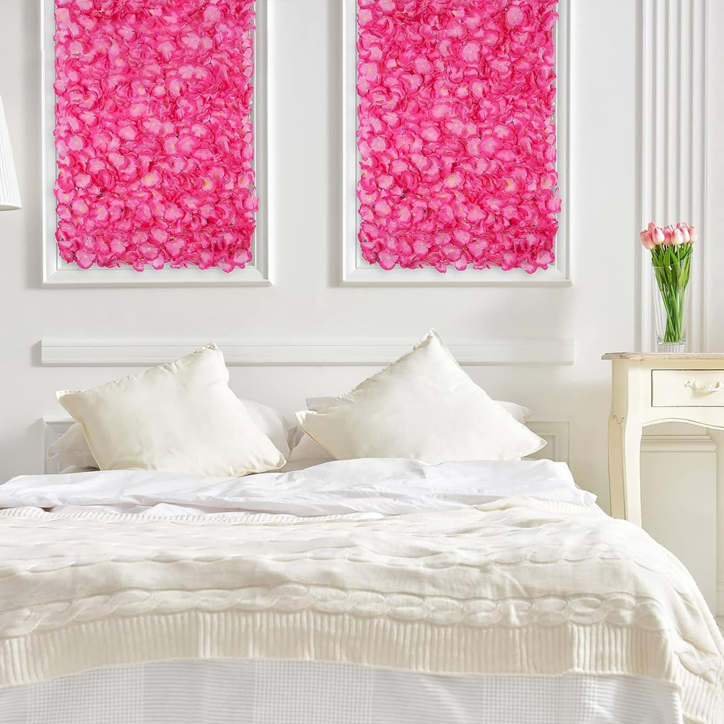 GOUZIBHD 24 X 16 Pink Faux Roses Artificial Flower Backdrop for Wall Decor, Artificial Flower Wall Panel Background, Flower Wall Mat Party Wedding Home Decoration(Size:12PCS)