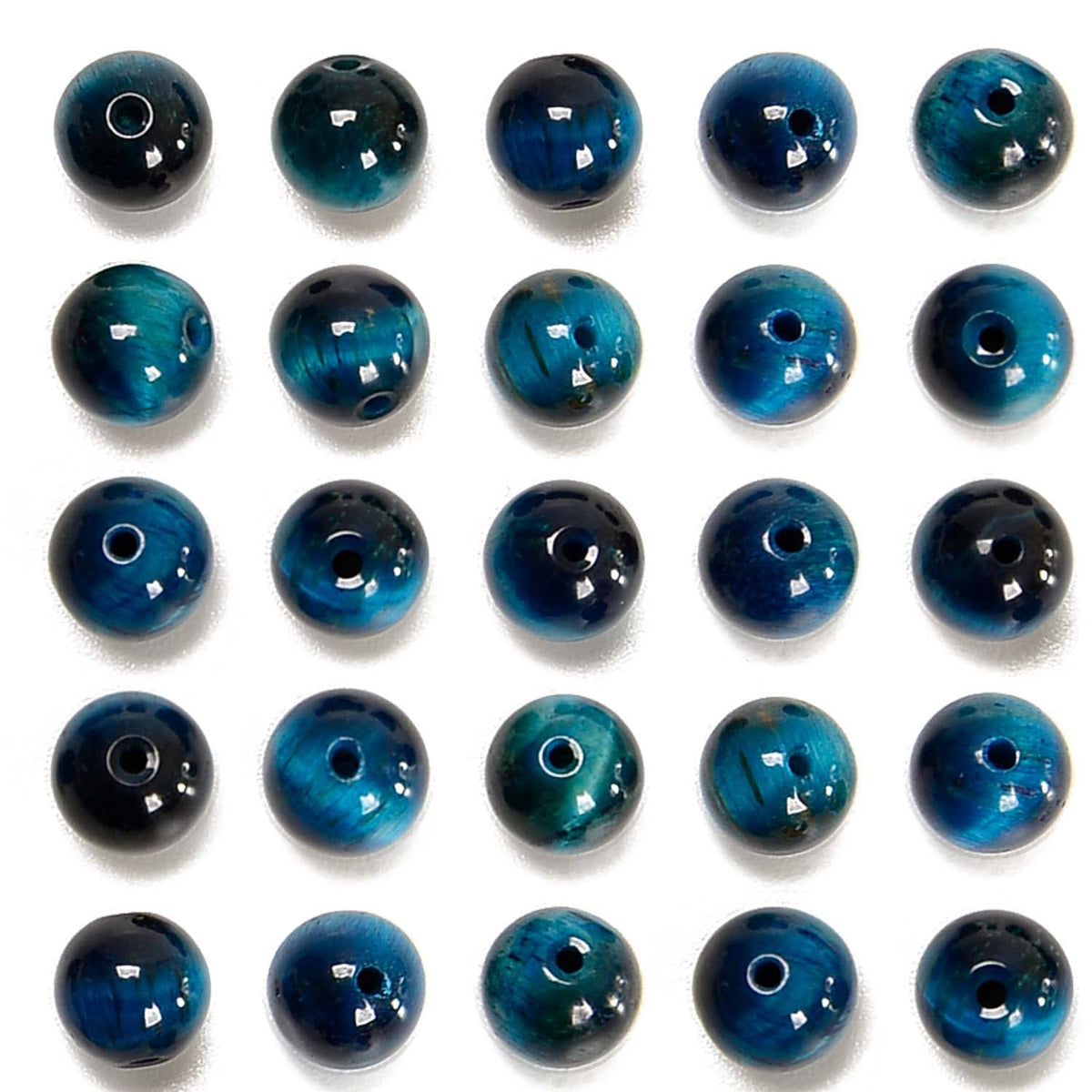 NCB 100pcs Original Natural Stone Beads Gemstone Round Loose Beads 6mm 8mm 10mm (Aquamarine Tiger's Eye, 6mm 100Beads)