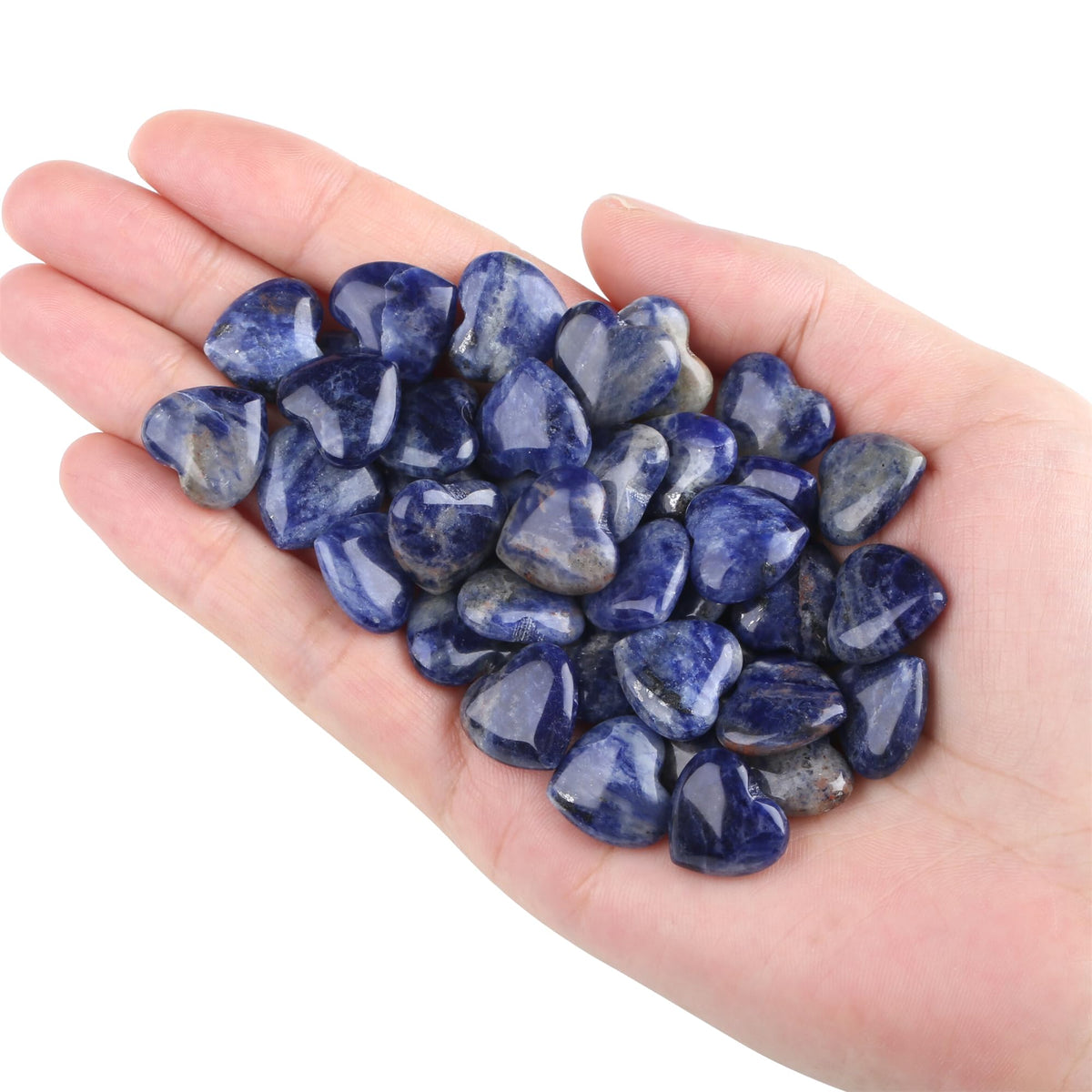 YATOJUZI 20PCS Heart Stone Blue Sodalite Natural Healing Crystals Love Crystal Heart Bulk Wholesale Polished Stones Cute Pocket Gemstones Reiki Energy Gifts for Women