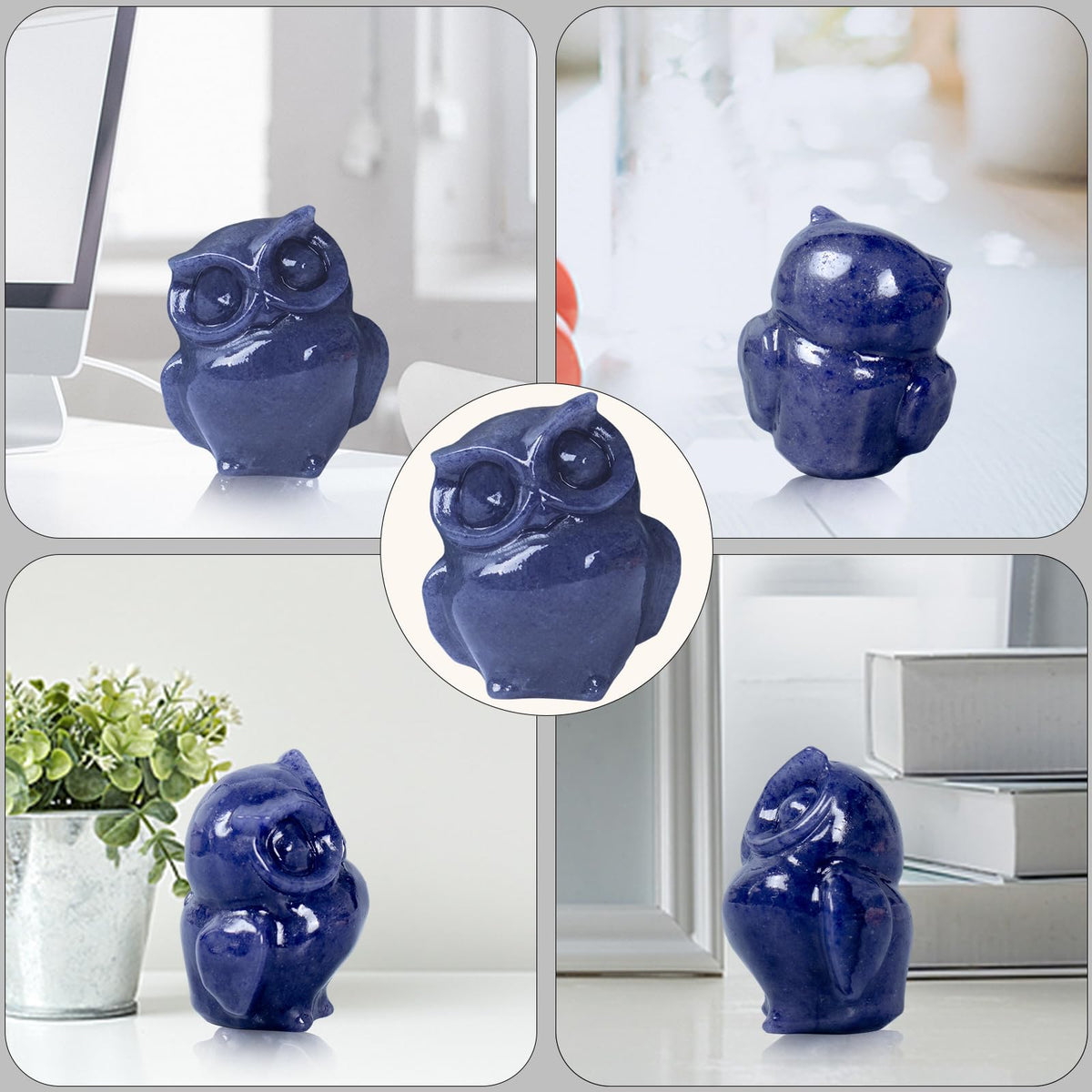 QLRSUXN 2 Inch Owl Figurine Handcrafted,Blue Aventurine Healing Animal Sculpture,Home Decor Unique Gift for Collectors,Crystal Artwork Nature Lovers Birthday Anniversary Present Spiritual Gift