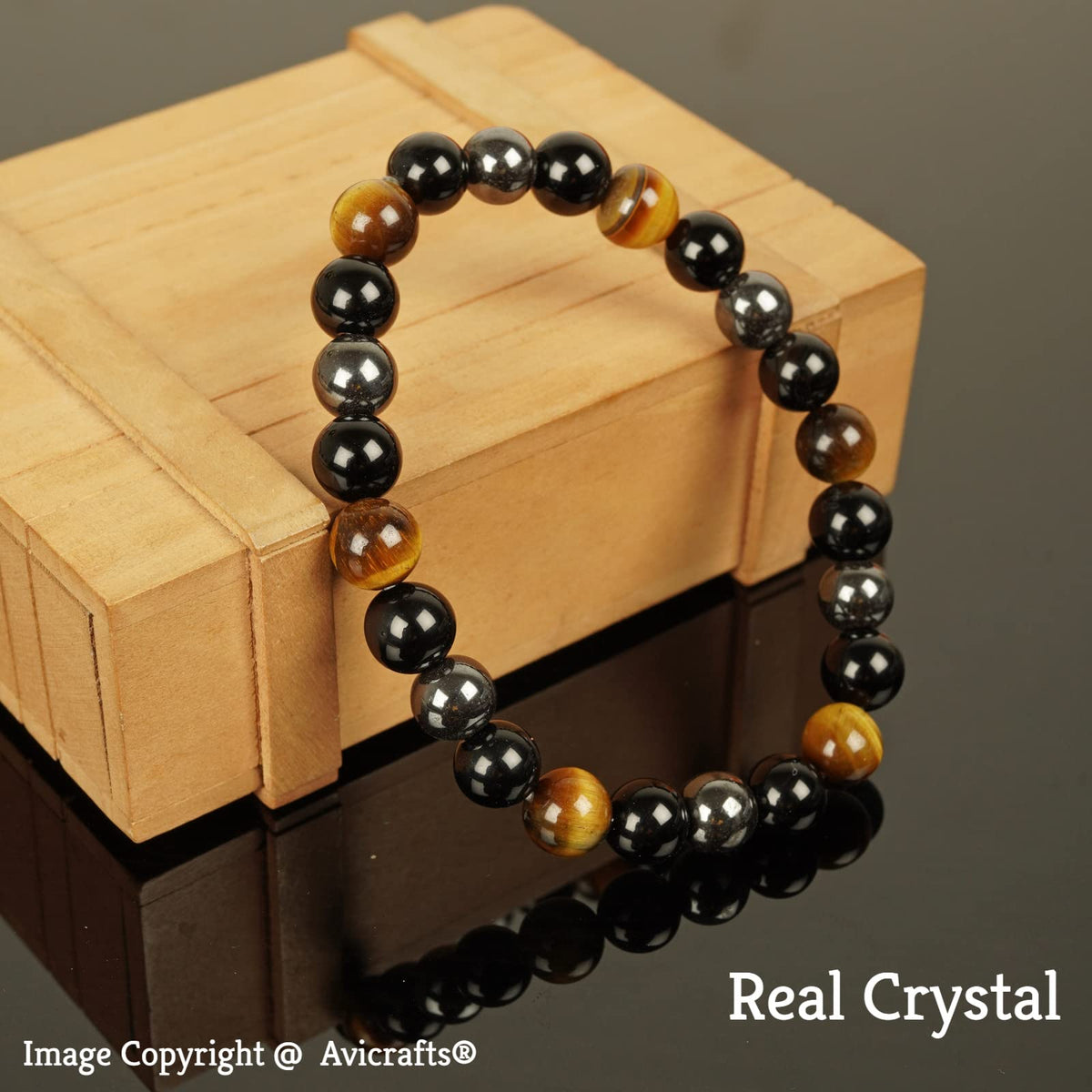 Avicrafts Triple Protection Bracelet - For Protection - Bring Luck And Prosperity - Hematite - Black Obsidian - Tiger Eye - Stone Bracelets For Girls Women