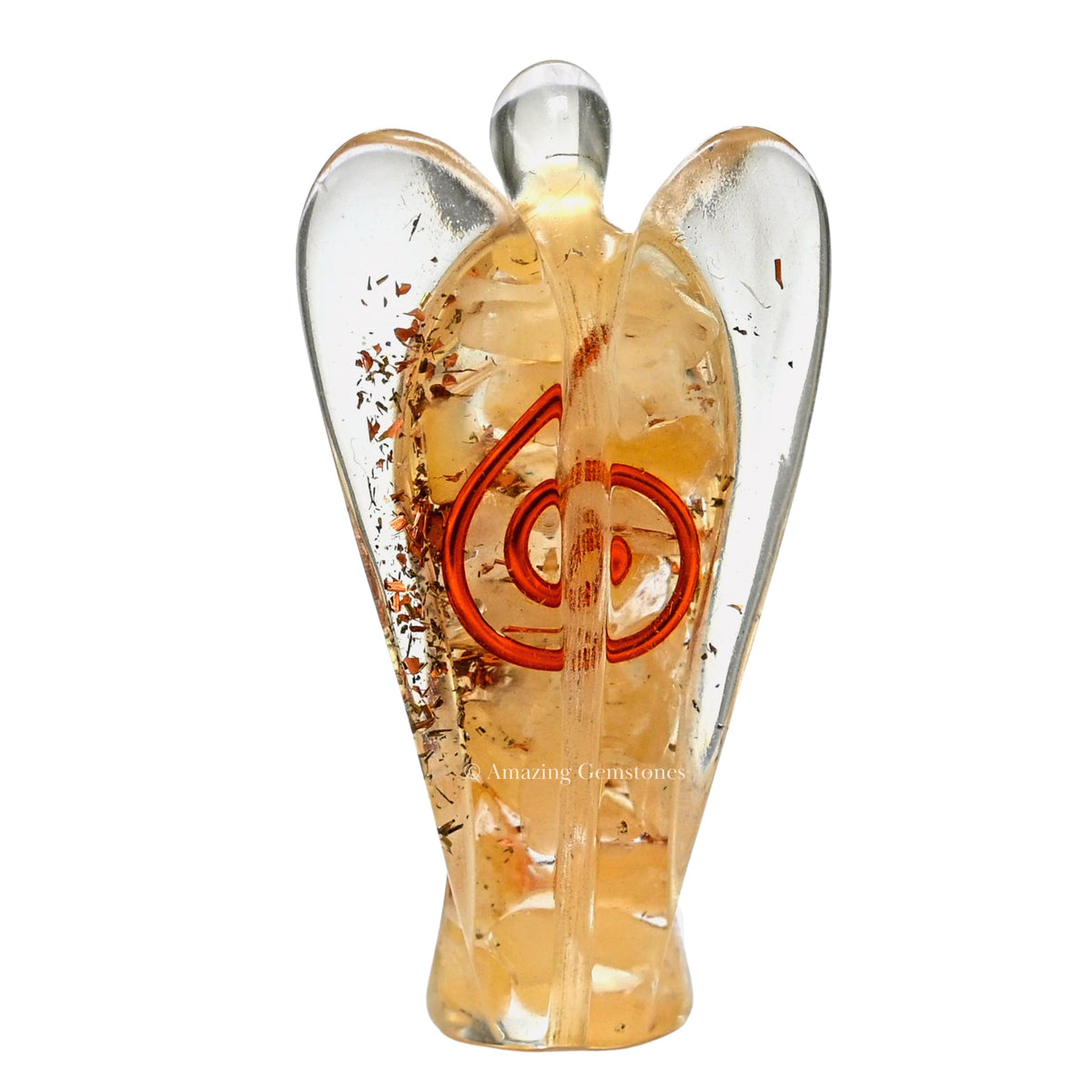 Amazing Gemstone Yellow Aventurine Guardian Angel Figurine Pocket Crystal Angel for Protection - Orgone Guardian Angel with Orgonite Layer and Natural Crystal for Healing Gift (2 Inch, Organite)