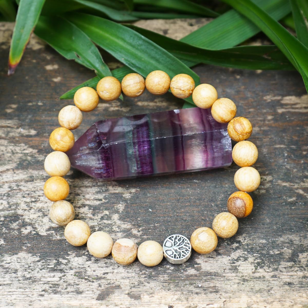TaHLga 8MM Palo Santo Bracelet with Sterling Silver for Women Men | Beautiful Fragrance | Healing Spiritual Jewelry for Reiki Yoga Deep Meditation