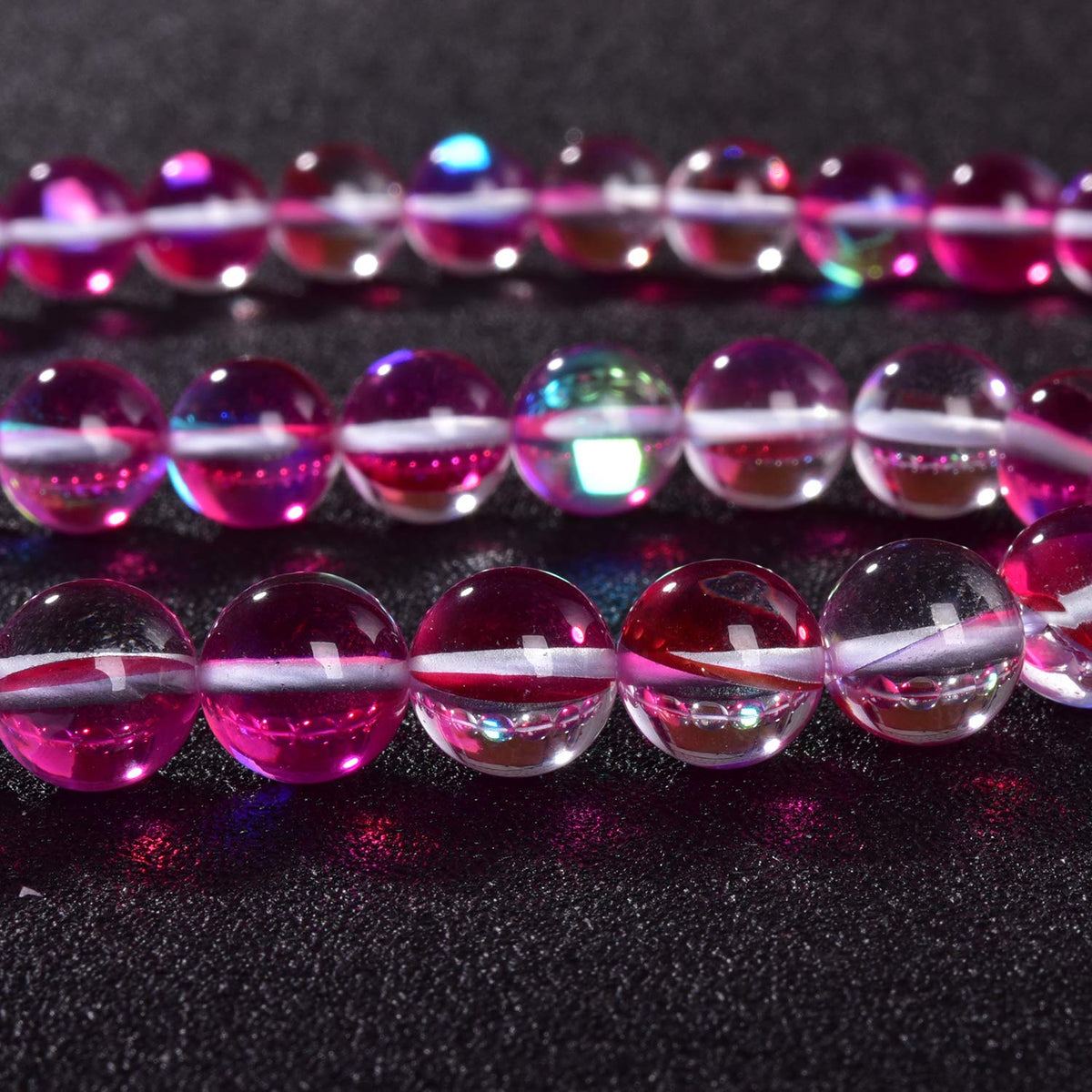 Smooth Angel Aura Quarz Beads Shining Mermaid Mystic Gemstone Loose Beads for DIY Jewelry Making 38pcs/Strand (Red,10mm)