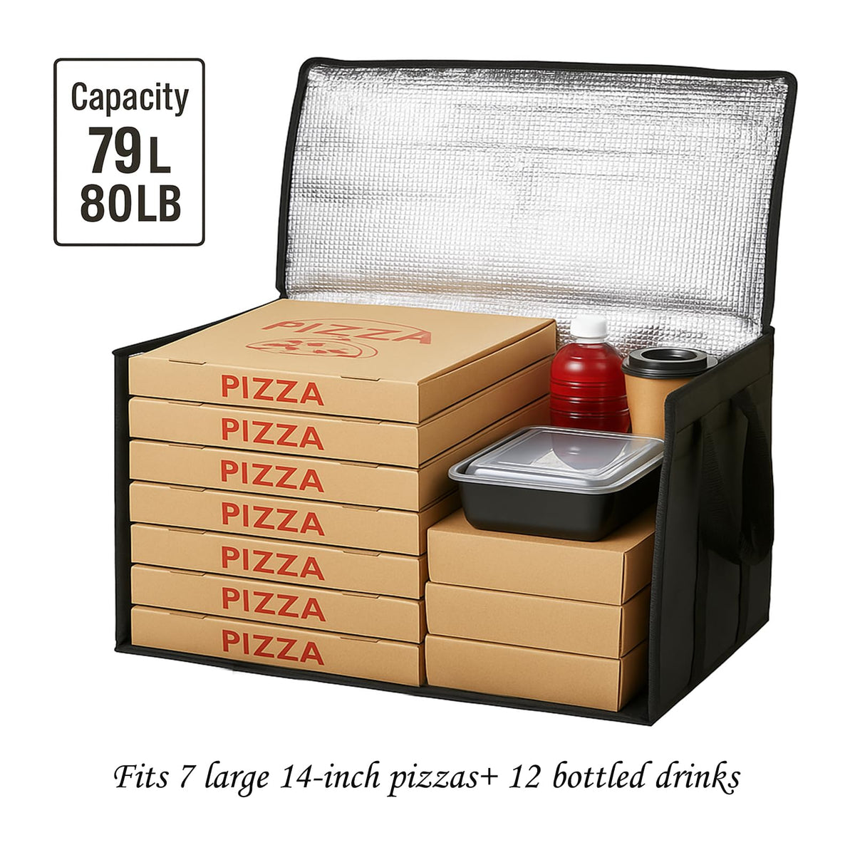 Bodaon 3-Pack Insulated Food Delivery Bag, XXXL Pizza Cooler Bags, Rideshare Delivery Bag, Thermal Cold/Hot Styrofoam Carrier for Catering/Shopping/Travel/Car, Warmer/Frozen