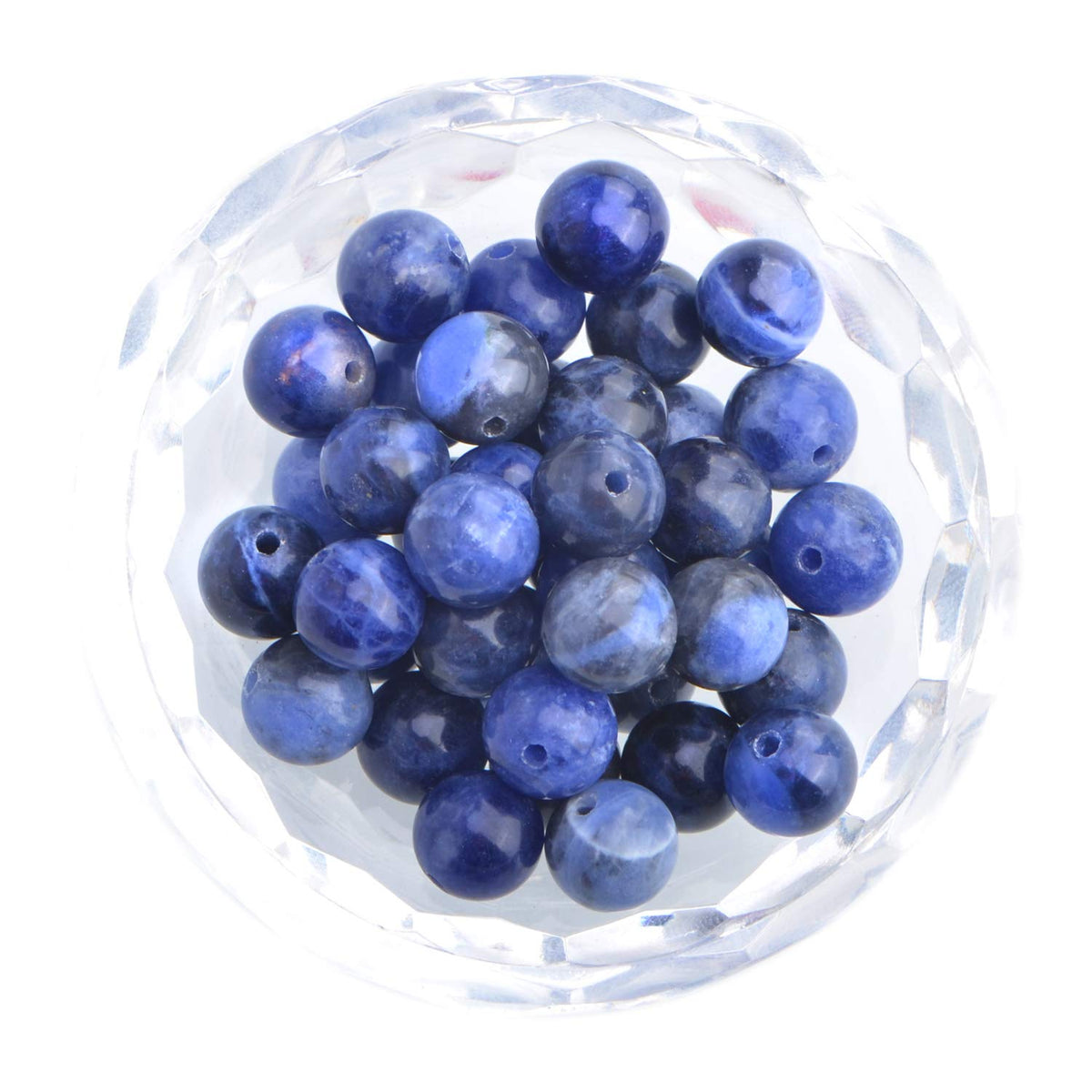 100Pcs Natural Crystal Beads Stone Gemstone Round Loose Energy Healing Beads with Free Crystal Stretch Cord for Jewelry Making (Blue Sodalite, 8MM)