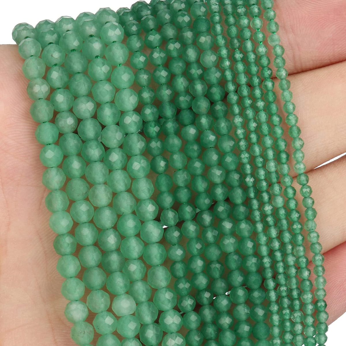 Song Xi 180pcs 2mm Natural Green Aventurine Gemstone Beads Faceted Round Loose Stone Beads for Jewelry Making (1 Strand)