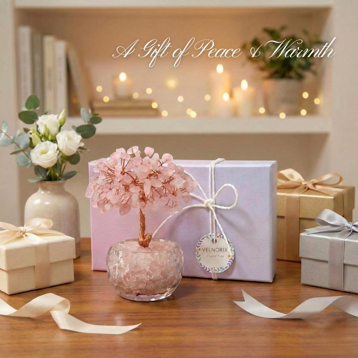 VELNORIX Rose Quartz Crystal Tree of Life - Natural Gemstone Feng Shui Bonsai - Healing Crystals Decor for Home Office, Attract Love & Relationships - Spiritual Gifts for Women (Pink)
