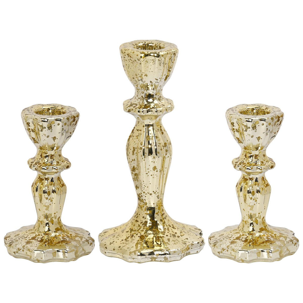CHOCSTAY Candlestick Holders Set of 3, Gold Glass Mercury Candle Holders for Candlesticks, Table Centerpiece, Home Decor, Wedding, Birthday, Party, Christmas