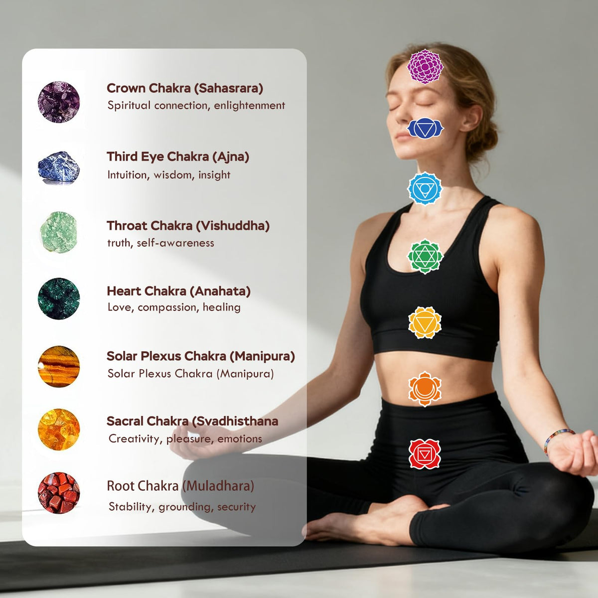 LUDESENIMUE 2PC Chakra Bracelets for Women - 7 Healing Crystals Spiritual Stones, Anxiety Relief Meditation Jewelry