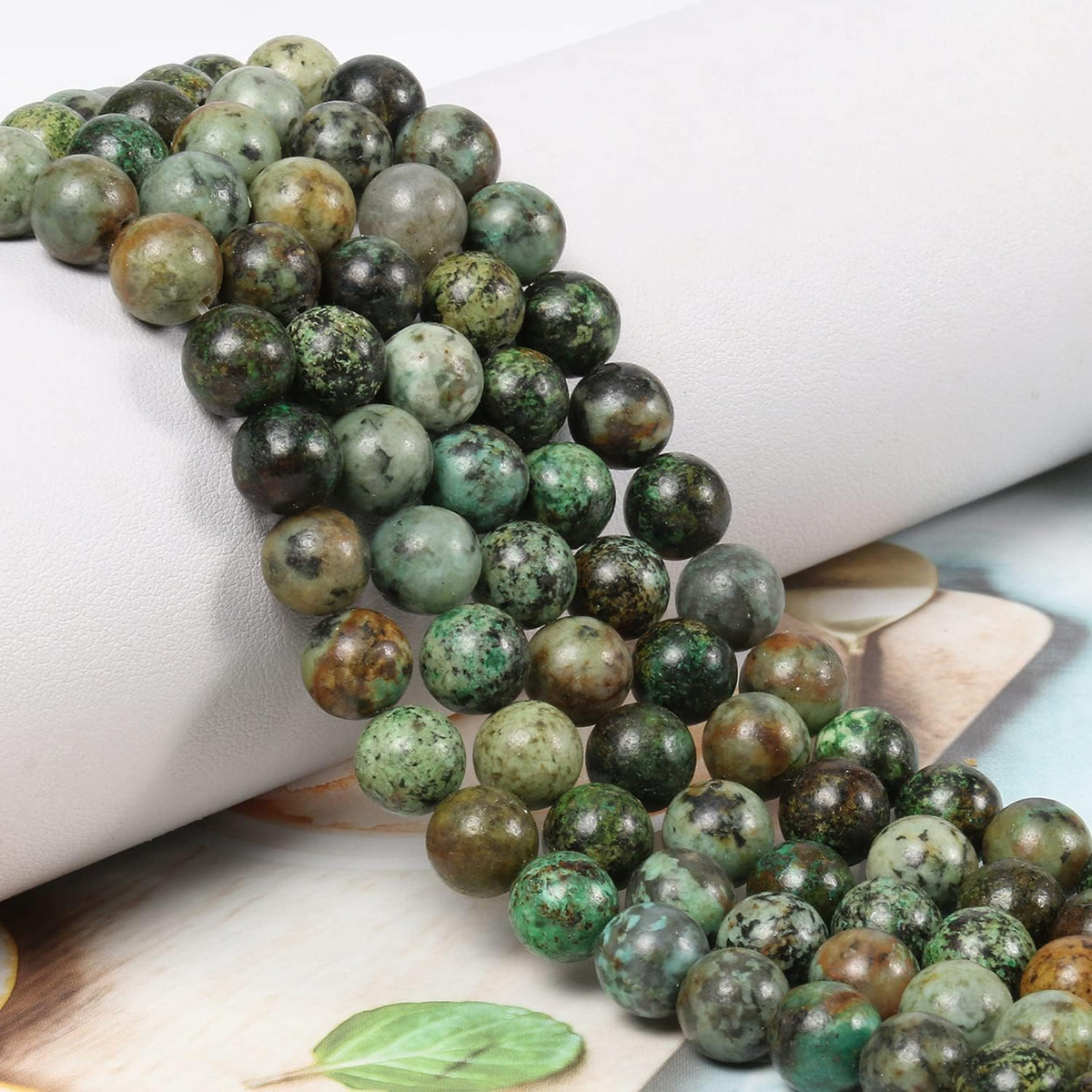 NITOPUPU 100Pcs 10mm Natural Smooth African Turquoise Gemstone Beads Round Loose Stone Beads for Jewerly Making with Crystal Stretch Cord