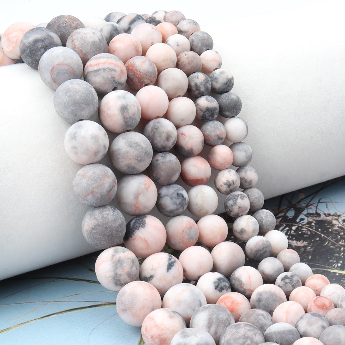 Siomia 60pcs 6mm Natural Matte Pink Zebra Jasper Beads Energy Healing Crystal Round Loose Stone Beads for Jewelry Making, DIY Bracelets Necklaces