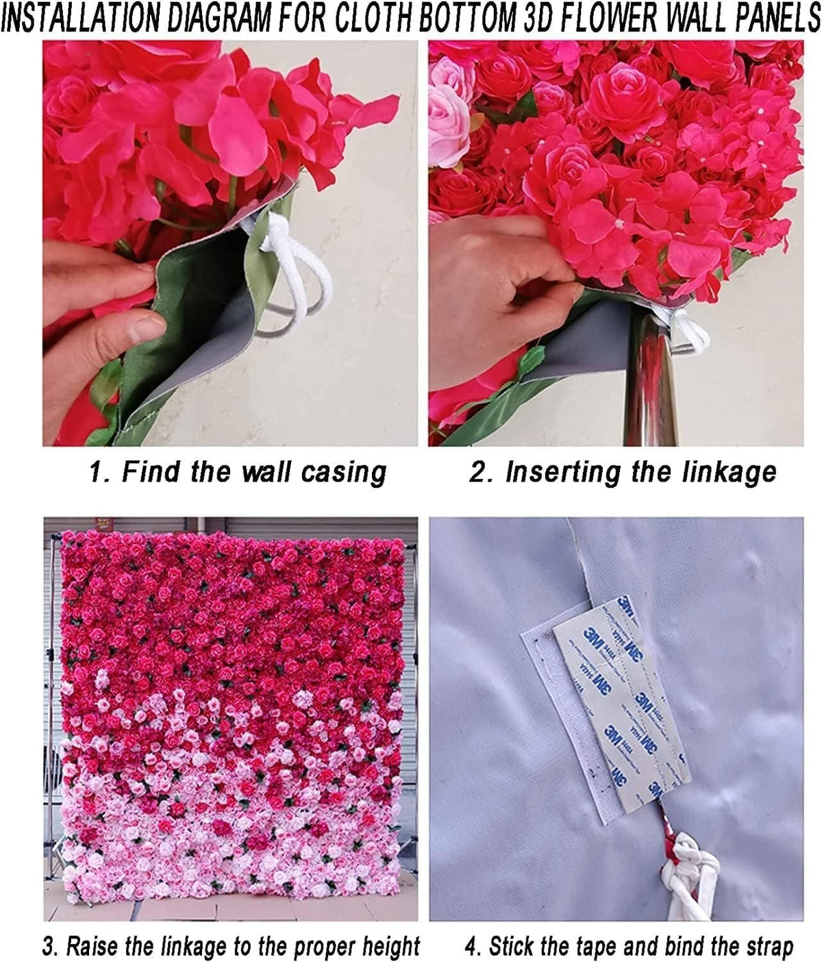 CVGfko Flower Wall Panel White & Pink Roses Artificial Flower Backdrop for Wedding Party Flower Birthday Decorations, Hanging Artificial Flowers Wall Romantic Silk Rose Flo-3M*3M