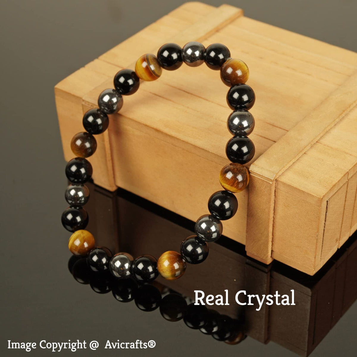 Avicrafts Triple Protection Bracelet - For Protection - Bring Luck And Prosperity - Hematite - Black Obsidian - Tiger Eye - Stone Bracelets For Girls Women