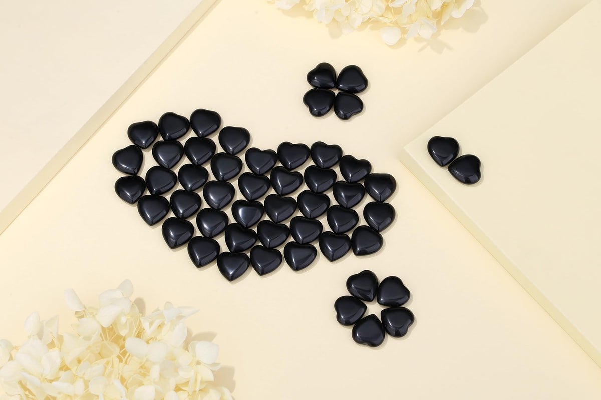 YATOJUZI 20PCS Black Obsidian Heart Healing Crystals Natural Black Obsidian Crystal Set Black Love Stones Polished Stone Bulk Wholesale Mini Pocket Gemstones Reiki Energy Gifts for Women