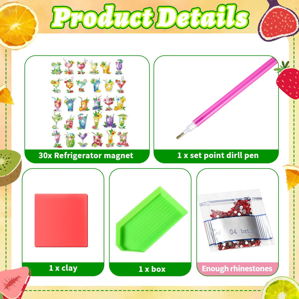 Remuuly 30 Pcs Cocktail Diamond Painting Magnets, Summer Diamond Art Magnet Kits for Adults, Tropical Drink 5D Rhinestones Gem Refrigerator Magnetic Stickers for Beginner, DIY Crafts, Fridge Gifts