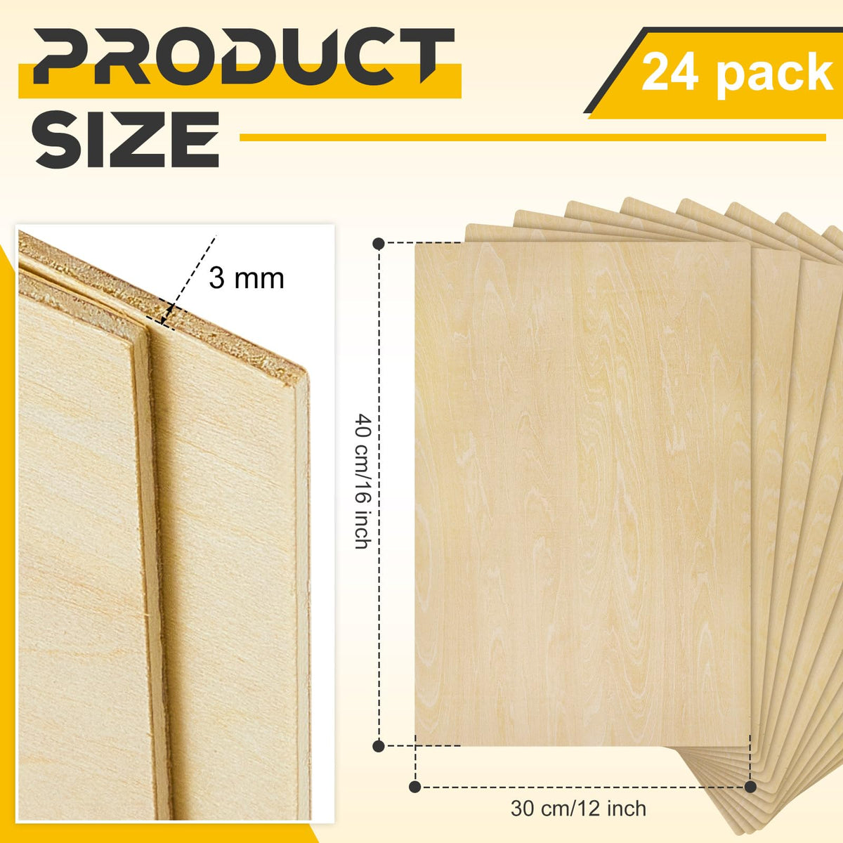 Juexica 24 Pcs 12" X 16"x 1/8" Basswood Craft Sheets, 3mm Plywood Board Wood Thin Sheets for Arts Crafts Woodworking Scroll Sawing Projects Painting Drawing Laser Cutting Projects