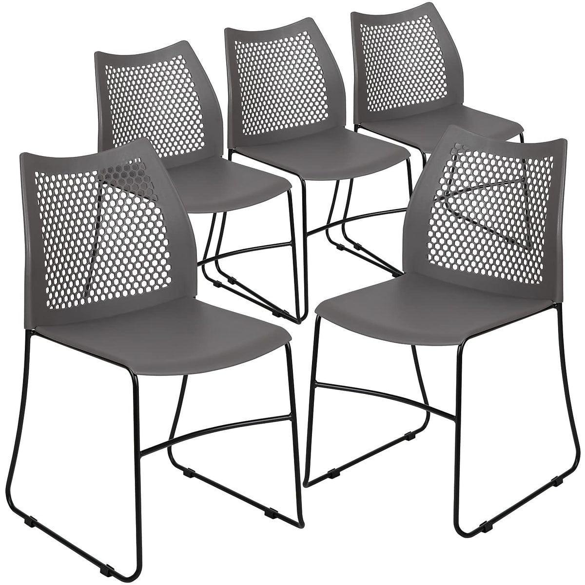 Flash Furniture Hercules Series Contoured Lobby Chairs with Air-Vent Honeycomb Backs, Ergonomic Stacking Chairs for Offices, Set of 5, Gray