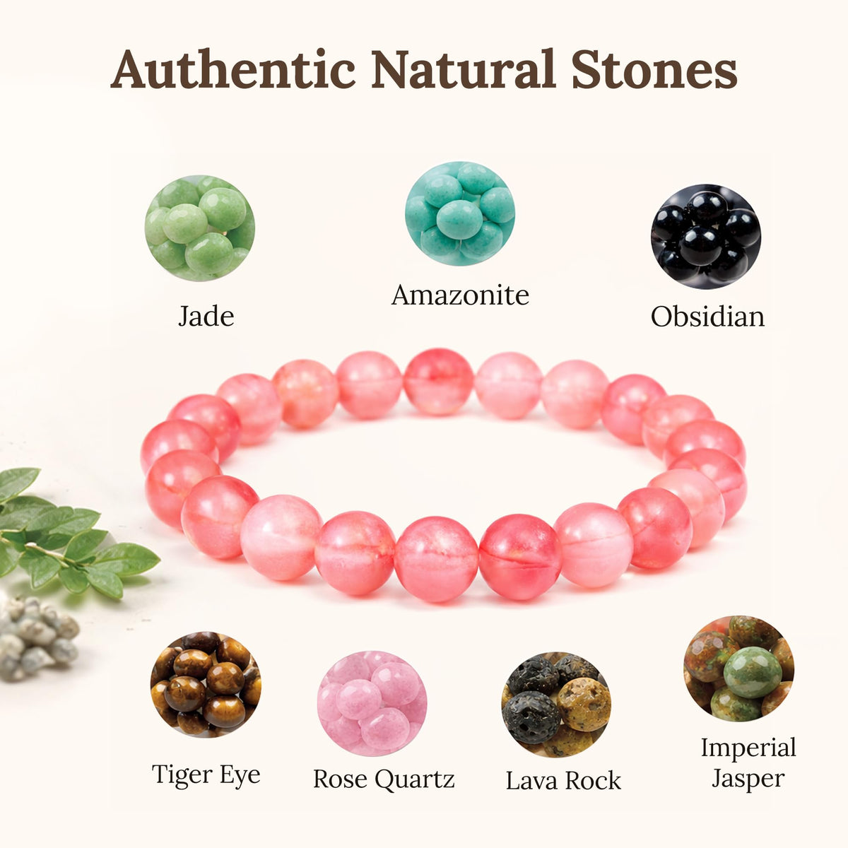 Elm City Direct 8mm Natural Stone Beaded Bracelet – Unisex Crystal Stretch Bracelets for Men & Women, Chakra & Healing Jewelry, Gift-Ready Beaded Bracelets (Watermelon Crystal, 8mm)