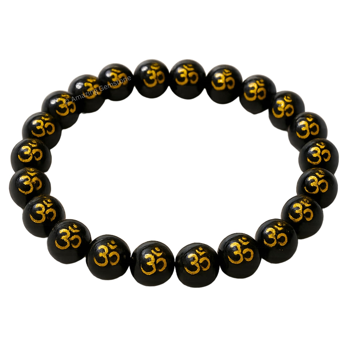 Amazing Gemstone Crystal Bracelet for Women Men's Gifts - Protection Healing Crystal Bracelet - 8mm Gemstone Beaded Stretchable Bracelet Pulseras Para Hombres Mujer Stocking Stuffers Mothers Day Gift (OM Black Agate)