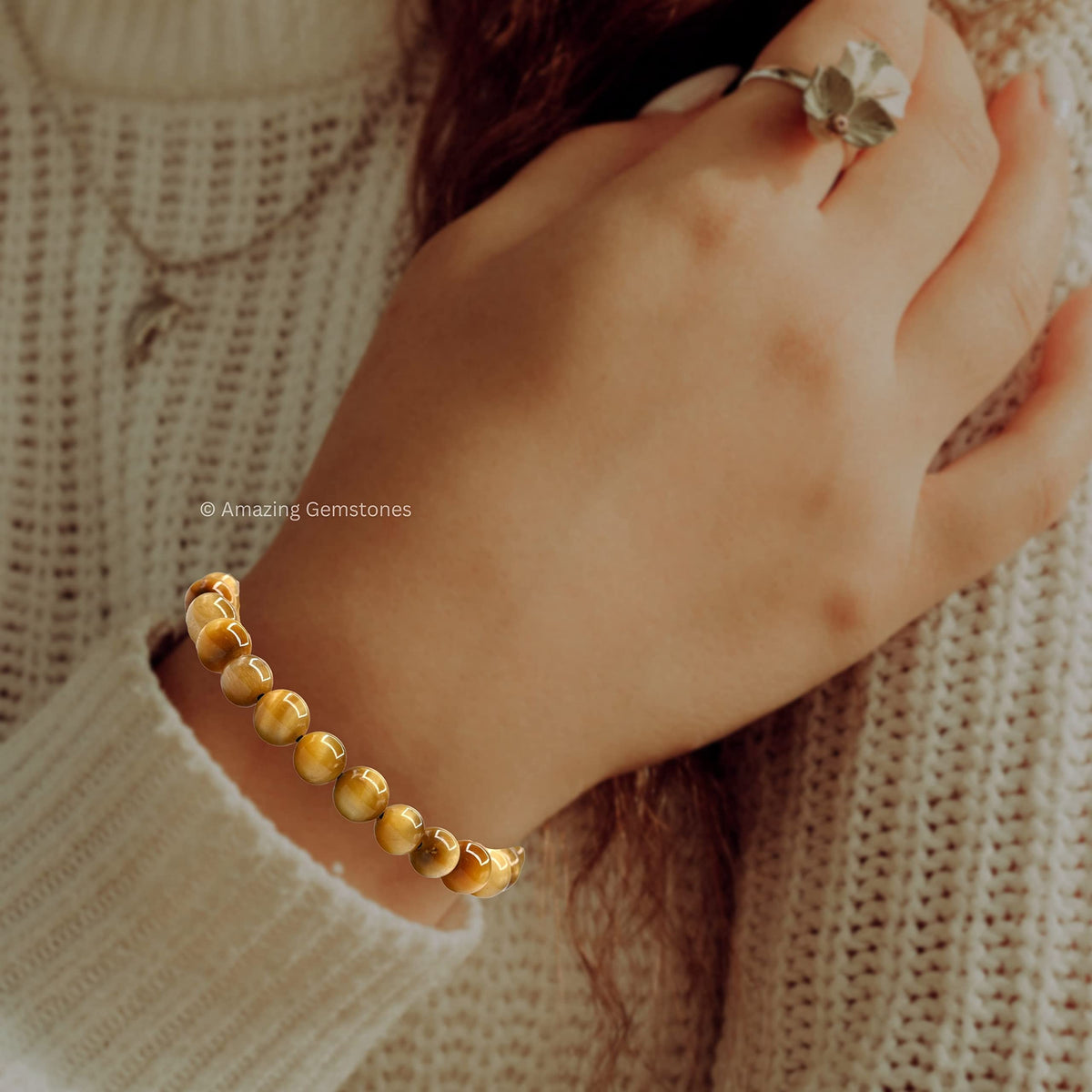Amazing Gemstone Yellow Cat's Eye Bracelet for Women Men's Gifts - Protection Healing Crystal Bracelet - 8mm Gemstone Beaded Adjustable Bracelet