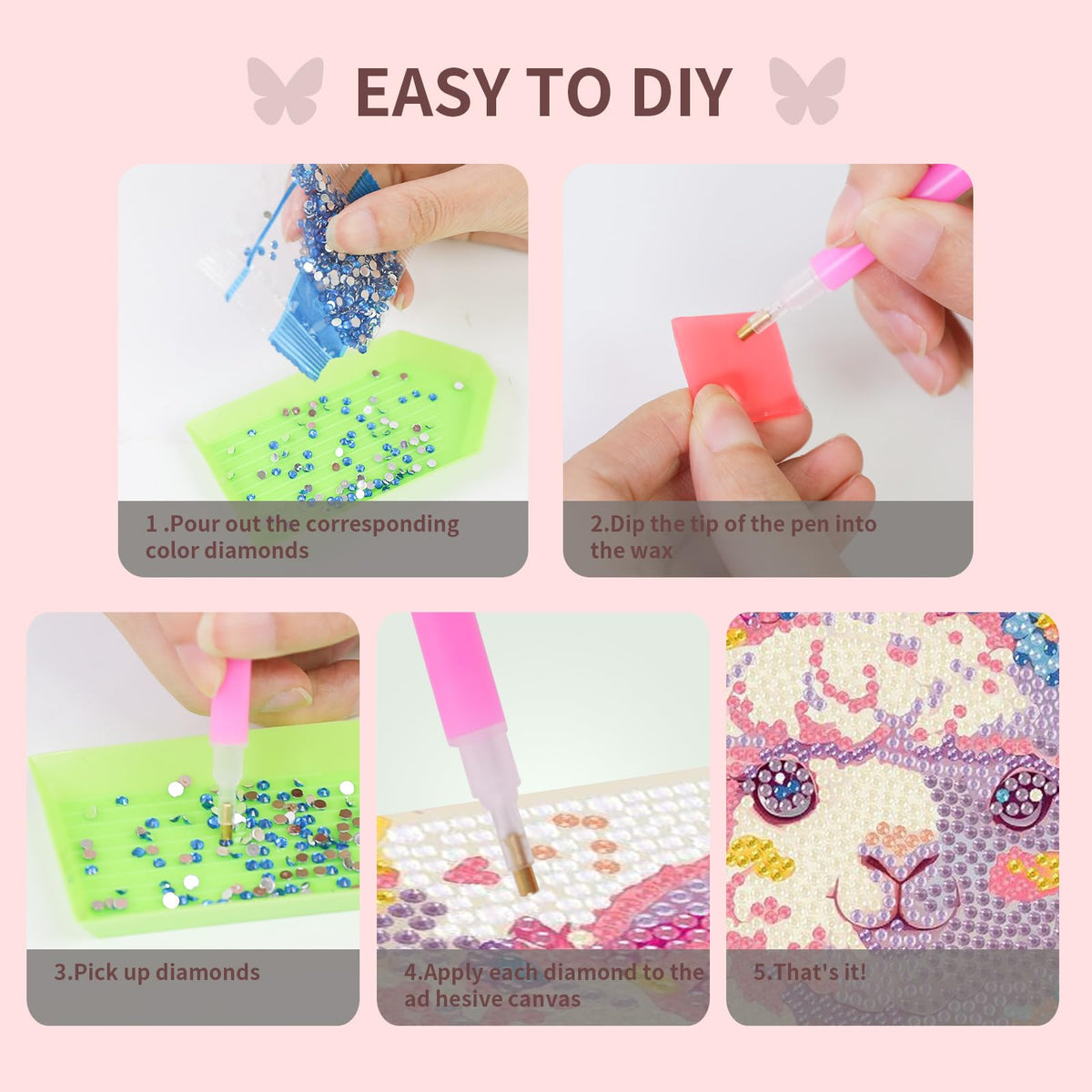 FlyingMage 5D Diamond Art Kits for Adults, Kawaii DIY Painting Art for Women, 4 Pack Cute Diamond Arts and Crafts Sets, Diamond Art Mosaic Kits,Big Gem Full Drill Diamond Dots, Alpaca Owl Panda Sloth