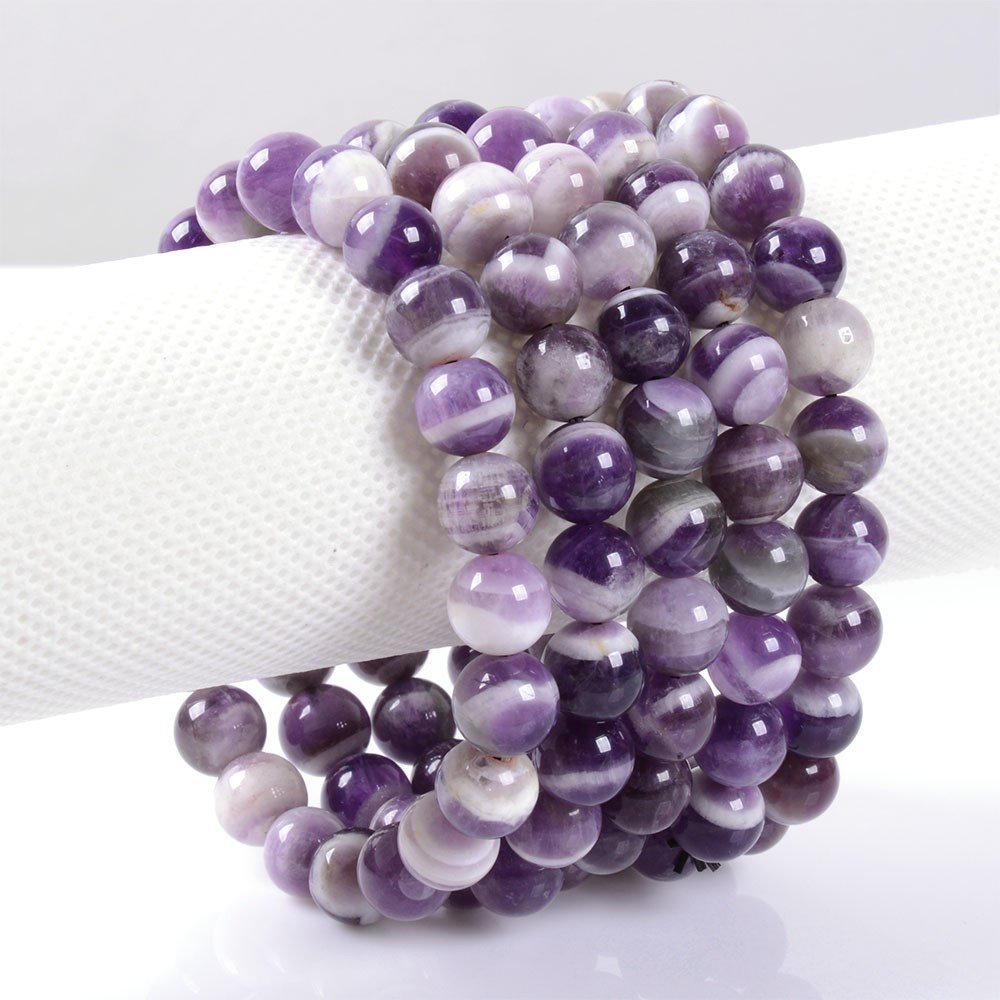 Justinstones Natural African Amethyst Gemstone 8mm Round Beads Stretch Bracelet 7 Inch Unisex