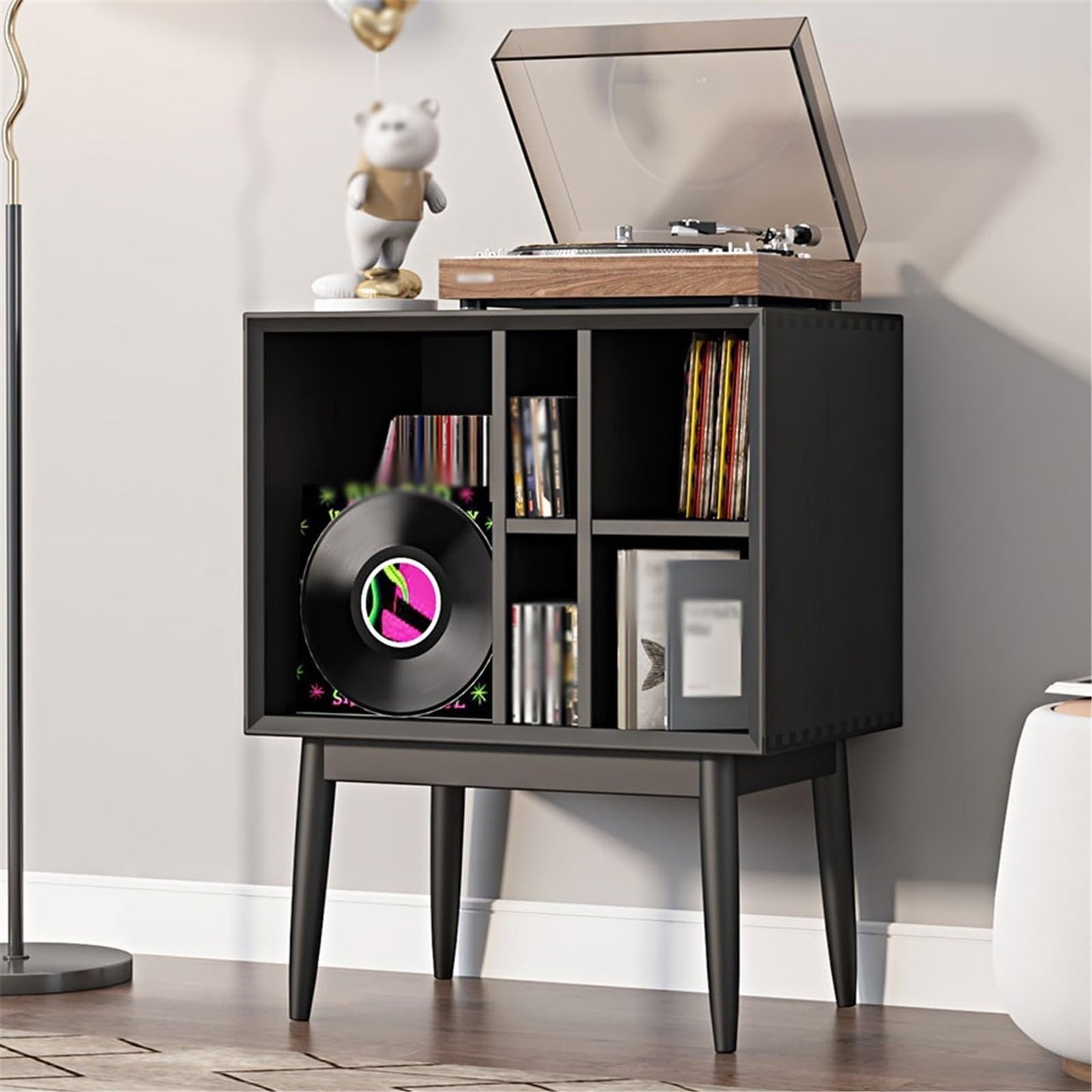 FURUIM2024M CD Record Storage Rack Retro Vinyl Record Cabinet Magazine Storage Bookcase Wooden Sofa Sideboard