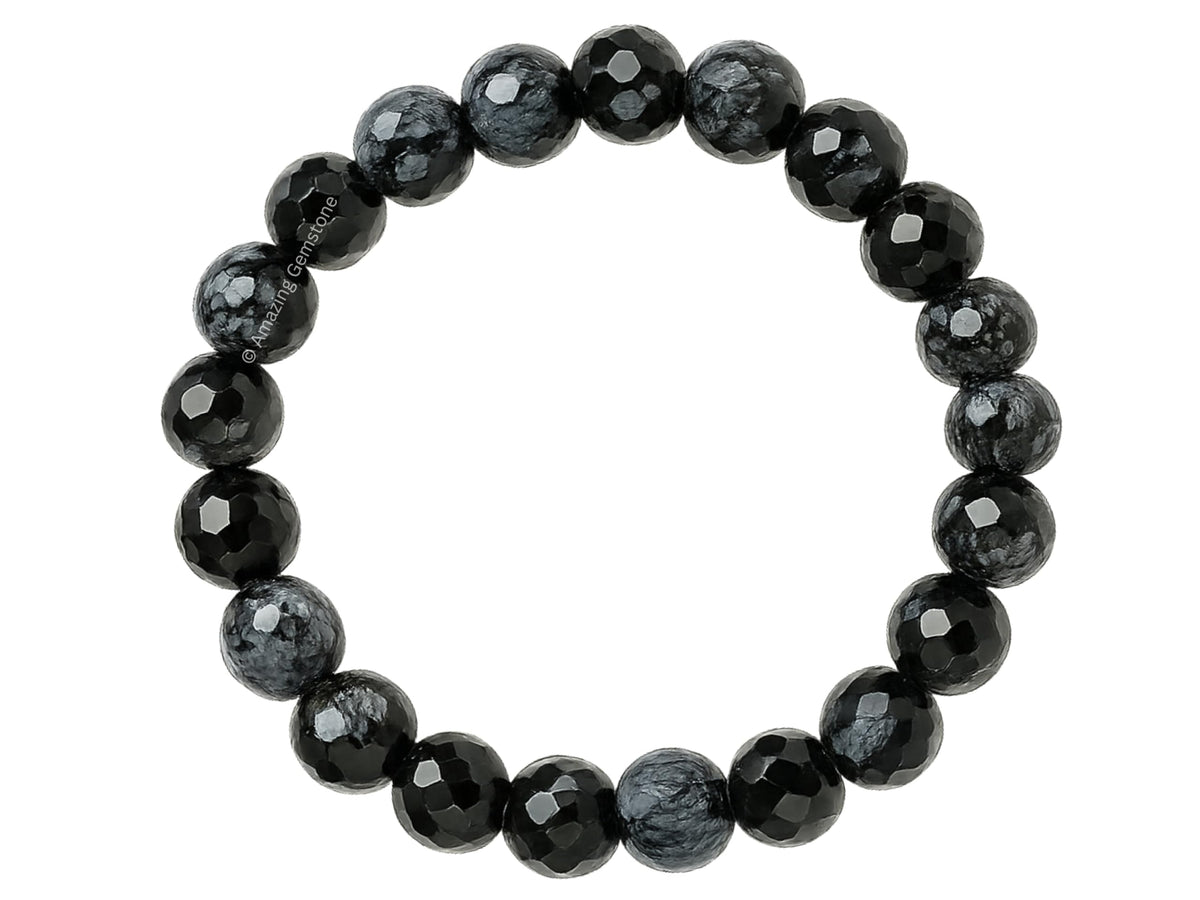 Amazing Gemstone Snowflake Obsidian Bracelet for Women - Chakra Mens Bracelet Protection Crystals and Healing Stones - Blessing Spiritual Meditation Stocking Stuffers (Faceted Beaded Bracelet)