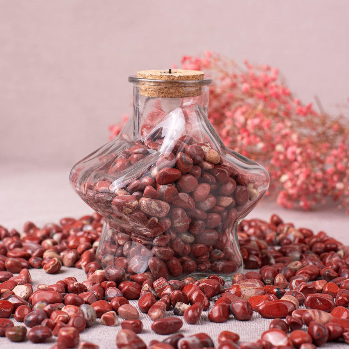 SigMntun Polished Red Jasper Crystal Chips Set, 0.4", 128 Pcs - Handpicked Tumbled Stones and Crystals Bulk for Healing, Reiki, Meditation, Witchcraft and Home Decor