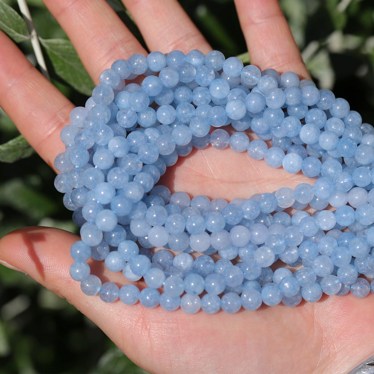 6mm Natural Stone Beads 65pcs Aquamarine Polished Round Smooth Crystal Loose Gemstone Beads for Jewelry Making DIY Bracelet Necklace Earring Crafts Supplies