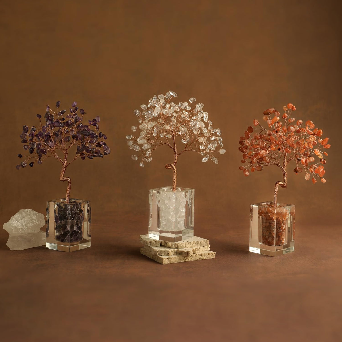 MAGIC AND MIRACLES Crystal Tree for Home Decor 6.5 Inch Carnelian Gem Plant with 147 Stones Spiritual Decor Healing Energy Bonsai Tree Handmade Gift for Meditation Room Office Women & Men